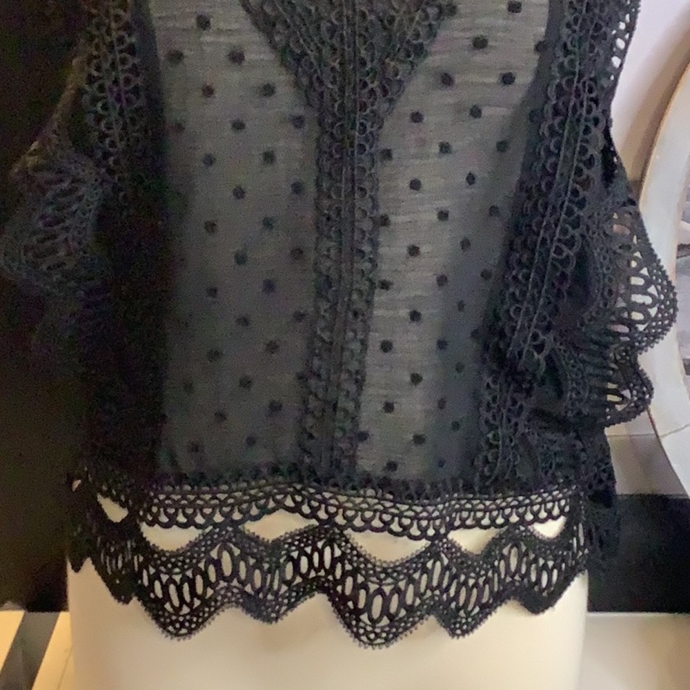 Gypsy Rose Black Scalloped Lace and Swiss Dot Sleeveless Top Blouse Size M - Picture 3 of 11